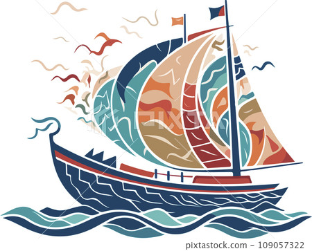 Vector ornamental ancient sailboat illustration. Abstract historical mythology ship logo. Good for print or tattoo Vector ornamental ancient sailboat illustration. Abstract historical mythology ship logo. Good for print or tattoo 109057322