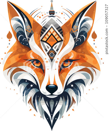 Vector ornamental ancient fox head illustration. Abstract historical mythology fox head logo. Good for print or tattoo 109057327