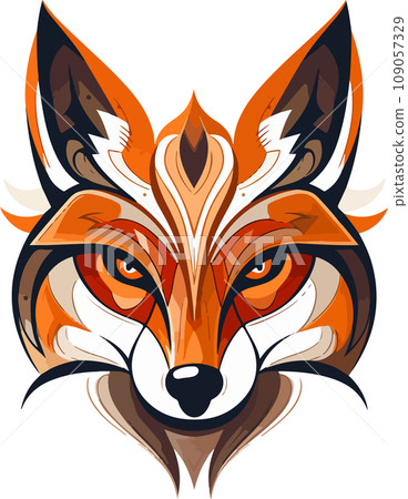 Vector ornamental ancient fox head illustration. Abstract historical mythology fox head logo. Good for print or tattoo 109057329