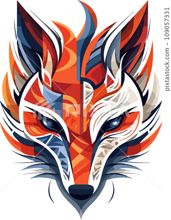 Vector ornamental ancient fox head illustration. Abstract historical mythology fox head logo. Good for print or tattoo 109057331