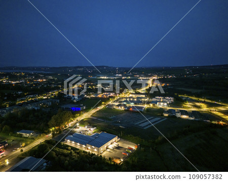 Aerial night view of the Letterkenny, County Donegal, Ireland 109057382