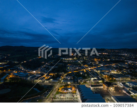 Aerial night view of the Letterkenny, County Donegal, Ireland Aerial night view of the Letterkenny, County Donegal, Ireland 109057384