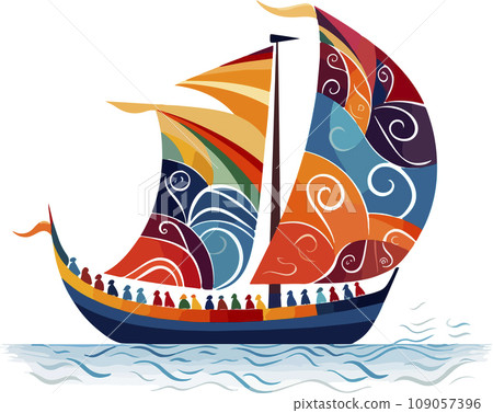 Vector ornamental ancient sailboat illustration. Abstract historical mythology ship logo. Good for print or tattoo Vector ornamental ancient sailboat illustration. Abstract historical mythology ship logo. Good for print or tattoo 109057396