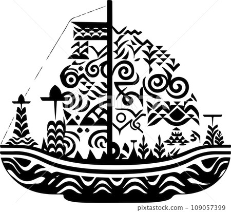 Vector ornamental ancient sailboat illustration. Abstract historical mythology ship logo. Good for print or tattoo Vector ornamental ancient sailboat illustration. Abstract historical mythology ship logo. Good for print or tattoo 109057399