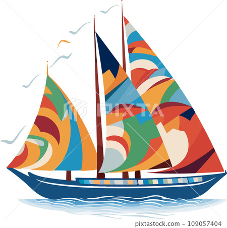Vector ornamental ancient sailboat illustration. Abstract historical mythology ship logo. Good for print or tattoo 109057404