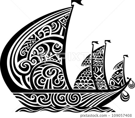 Vector ornamental ancient sailboat illustration. Abstract historical mythology ship logo. Good for print or tattoo 109057408