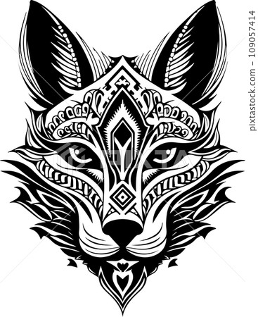 Vector ornamental ancient wolf, dog head illustration. Abstract historical mythology dog or wolf head logo. Good for print or tattoo Vector ornamental ancient wolf, dog head illustration. Abstract historical mythology dog or wolf head logo. Good for print or tattoo 109057414