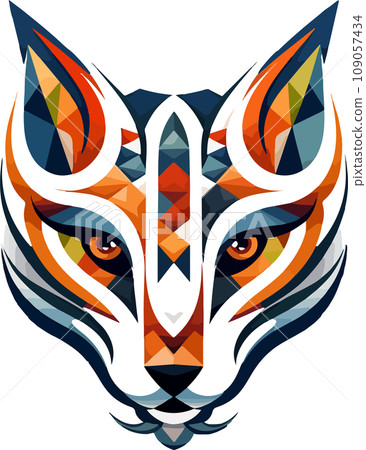 Vector ornamental ancient fox head illustration. Abstract historical mythology fox head logo. Good for print or tattoo 109057434