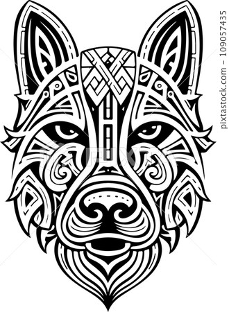 Vector ornamental ancient wolf, dog head illustration. Abstract historical mythology dog or wolf head logo. Good for print or tattoo Vector ornamental ancient wolf, dog head illustration. Abstract historical mythology dog or wolf head logo. Good for print or tattoo 109057435