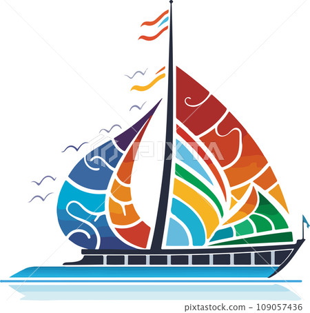 Vector ornamental ancient sailboat illustration. Abstract historical mythology ship logo. Good for print or tattoo Vector ornamental ancient sailboat illustration. Abstract historical mythology ship logo. Good for print or tattoo 109057436