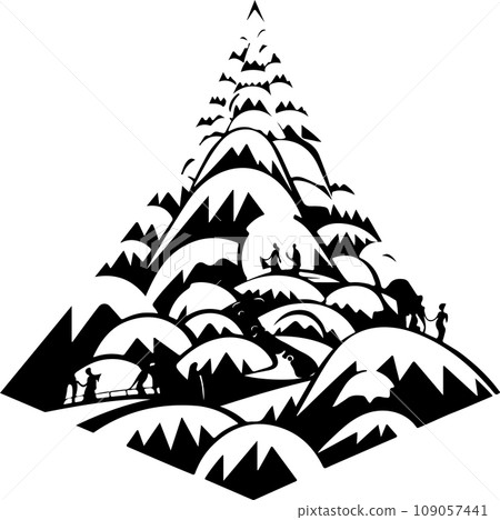 Vector ornamental traditional decorative ethnic mountains illustration. Abstract historical mythology whimsical mountain logo. Good for print or tattoo 109057441