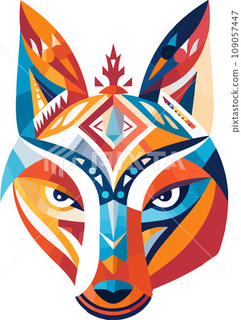 Vector ornamental ancient fox head illustration. Abstract historical mythology fox head logo. Good for print or tattoo 109057447