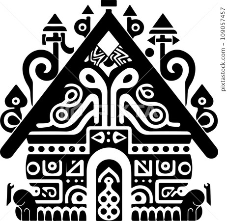 Vector ornamental traditional decorative house illustration. Abstract historical mythology cabin logo. Good for print or tattoo 109057457
