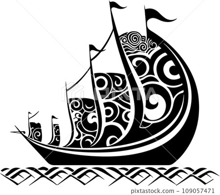 Vector ornamental ancient sailboat illustration. Abstract historical mythology ship logo. Good for print or tattoo Vector ornamental ancient sailboat illustration. Abstract historical mythology ship logo. Good for print or tattoo 109057471