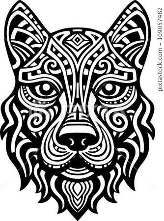 Vector ornamental ancient wolf, dog head illustration. Abstract historical mythology dog or wolf head logo. Good for print or tattoo Vector ornamental ancient wolf, dog head illustration. Abstract historical mythology dog or wolf head logo. Good for print or tattoo 109057482