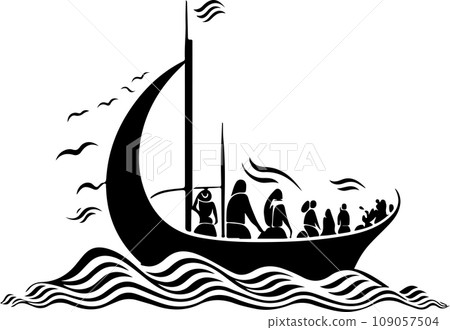 Vector ornamental ancient sailboat illustration. Abstract historical mythology ship logo. Good for print or tattoo 109057504