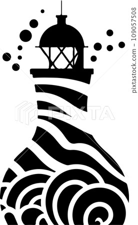 Vector ornamental traditional decorative lighthouse at the sea illustration. Abstract historical mythology lighthouse logo. Good for print or tattoo 109057508