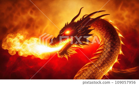 AI-generated image: fire-breathing dragon - Stock Illustration