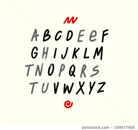 Hand draw alphabet with capital letters. Sleek unique vector font. Typography font with Brush Font Type Font lettering handwritten. Minimal technology typography Hand draw alphabet with capital letters. Sleek unique vector font. Typography font with Brush Font Type Font lettering handwritten. Minimal technology typography 109057988