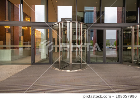 Facade of modern Business Center with glass doors 109057990