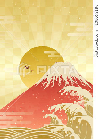 Illustration of waves, Mt. Fuji and the first sunrise of the year_vertical 4 109058196