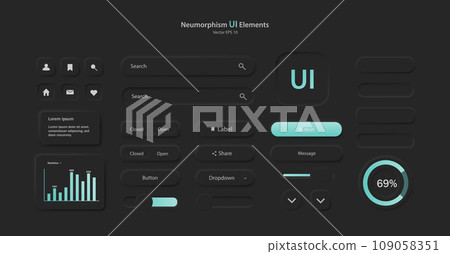 A set of user interface elements for a mobile application in black. A set of user interface elements for a mobile application in black. 109058351