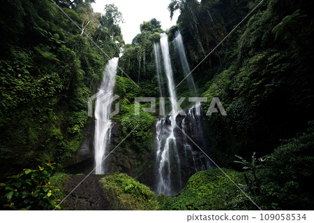 View of jungle waterfall cascade in tropical rainforest 109058534