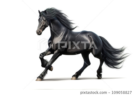 Image of black horse running on white background. Wildlife Animals. Mammals. 109058827