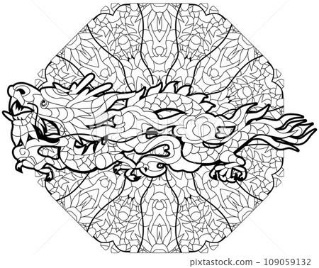 Zentangle dragon on mandala for coloring. Hand drawn decorative vector illustration 109059132