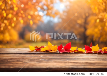 Wooden table and blurred Autumn background. Autumn concept 109059182