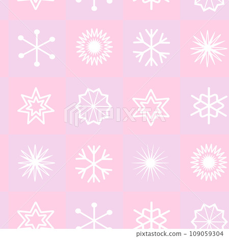 Pink seamless pattern with snowflakes and stars. Fashionable template for Christmas, New Year. cool illustration. Pink seamless pattern with snowflakes and stars. Fashionable template for Christmas, New Year. cool illustration. 109059304