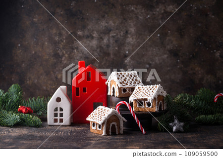 Christmas gingerbread house. Festive cookies. Christmas gingerbread house. Festive cookies. 109059500