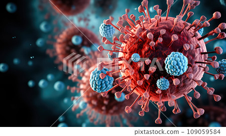 Influenza virus, abstract microbes, bacteria, microorganism cells, pathogen, blue background. Medicine, healthcare Influenza virus, abstract microbes, bacteria, microorganism cells, pathogen, blue background. Medicine, healthcare 109059584