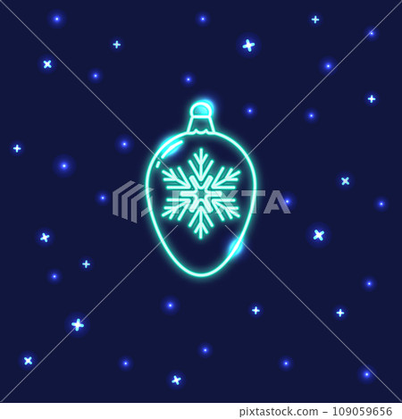 Neon Christmas bauble icon in line style Neon Christmas bauble icon in line style 109059656