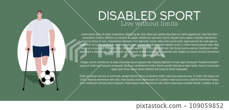 A man with disability playing football. Vector banner A man with disability playing football. Vector banner 109059852