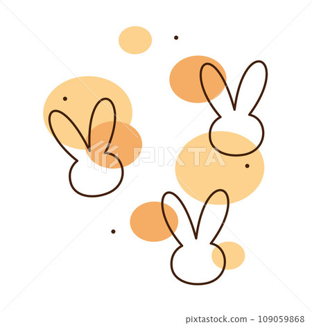 Abstract oval shapes with rabbits in doodle style. Clipart colored vector illustration. 109059868