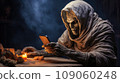 Mummy sits in a smartphone, concept of the influence of technology on life. 109060248