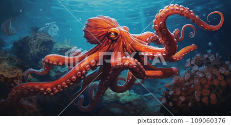 Huge octopus underwater at the sea, nature and wildlife concept Huge octopus underwater at the sea, nature and wildlife concept 109060376