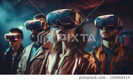 People with virtual reality glasses, VR life in reality, future life People with virtual reality glasses, VR life in reality, future life 109060414
