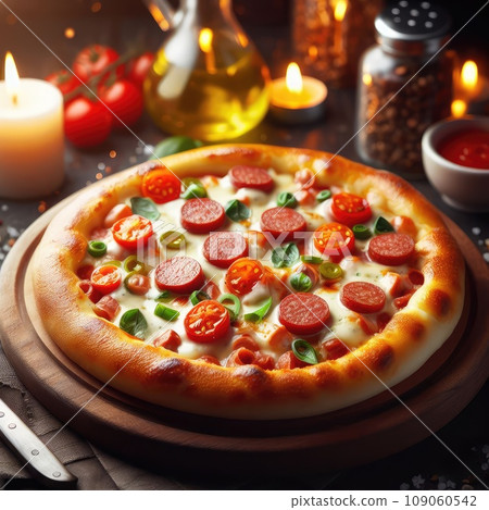 Hot pizza slice with melting cheese on a rustic wooden table Hot pizza slice with melting cheese on a rustic wooden table 109060542