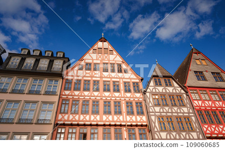 spring trip to Europe. beautiful old German cities, Travel and German sightseeing locations. scenic view to facade of old historic houses somewhere in Frankfurt city spring trip to Europe. beautiful old German cities, Travel and German sightseeing locations. scenic view to facade of old historic houses somewhere in Frankfurt city 109060685