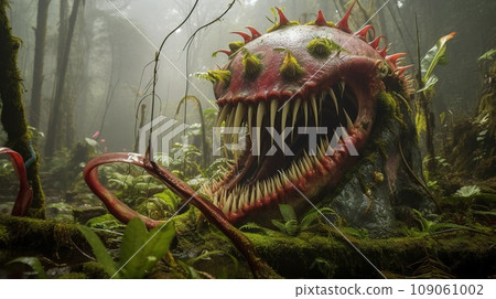 Huge creepy carnivorous plant in the rain forest, nature concept 109061002