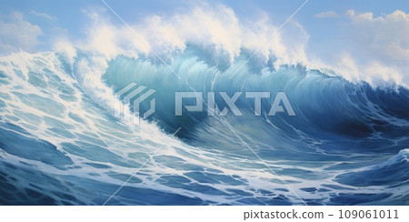 Stormy sea wave, a long body of water curling into an arched form and breaking on the shore 109061011