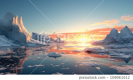 Ice thawing process, ice melting glacier, global warming, nature concept 109061012