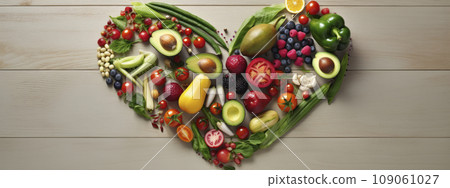 vegetables and fruits in the form of a heart. food for Valentine's Day. vegan food. The 14th of February. banner. vegetables and fruits in the form of a heart. food for Valentine's Day. vegan food. The 14th of February. banner. 109061027