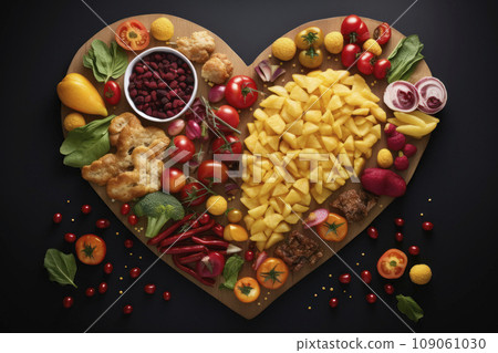 snacks. a variety of food laid out in the shape of a heart for the Valentine's Day holiday on February 14. snacks. a variety of food laid out in the shape of a heart for the Valentine's Day holiday on February 14. 109061030