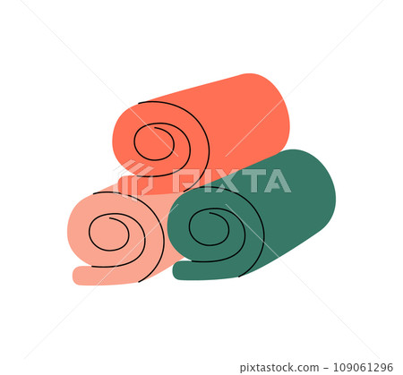 Towels for bathroom. Cleaning service tool. Housekeeping service equipment. Vector illustration. 109061296