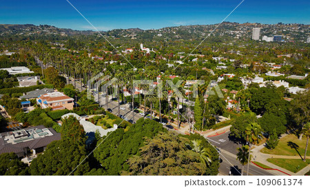 Aerial view over Beverly Hills in Los Angeles by drone Aerial view over Beverly Hills in Los Angeles by drone 109061374