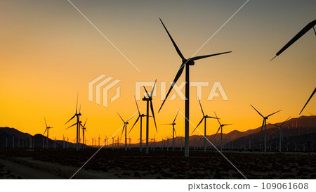 The famous windmills of Palm Springs California aerial view The famous windmills of Palm Springs California aerial view 109061608