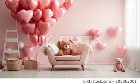 room for lovers with pink balloons, valentine's day concept room for lovers with pink balloons, valentine's day concept 109062001